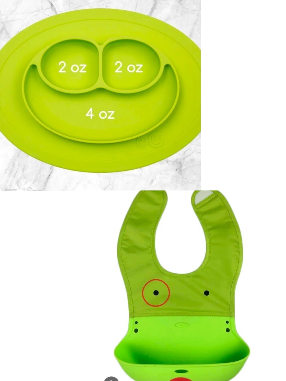 ezpz Mini Mat Plate & Bib In Green Combo. Great For Travel And Easy Cleanup.